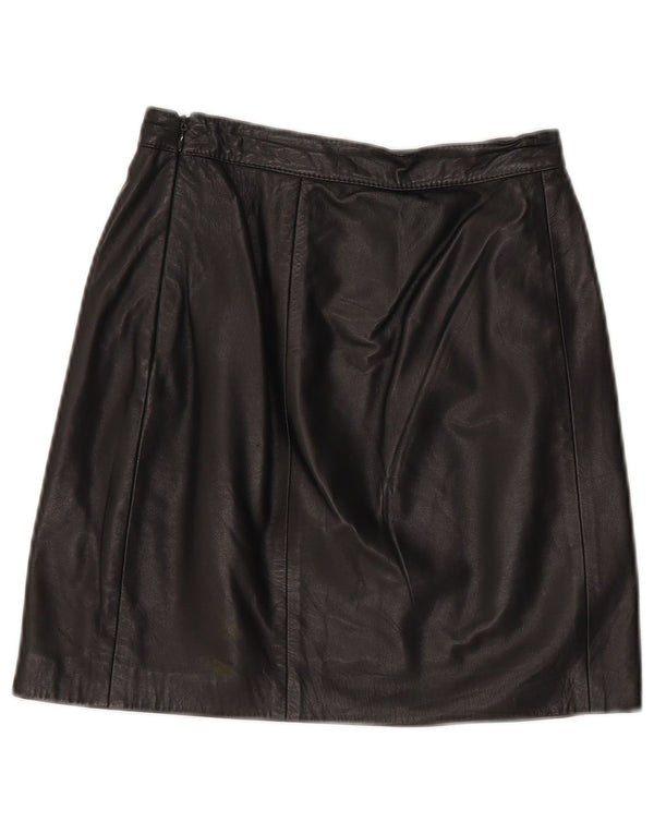 vintage Femme Mini Jupe En Cuir W24 XS Noir