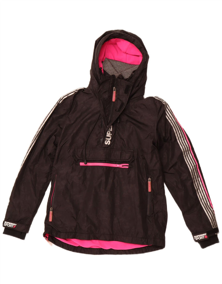 SUPERDRY Veste Anorak à capuche graphique pour femme UK 8 Small Nylon noir