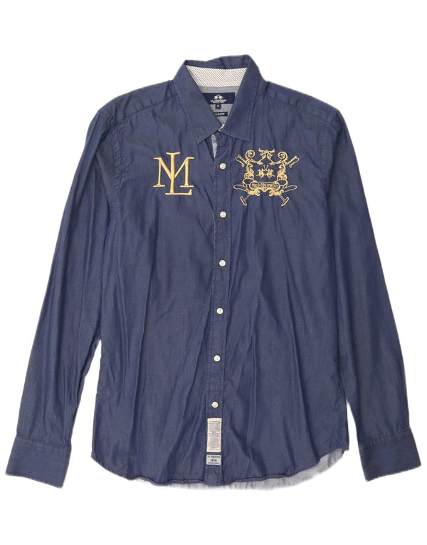 La Martina Chemise Slim Fit Graphique Homme Petit Bleu Marine Coton