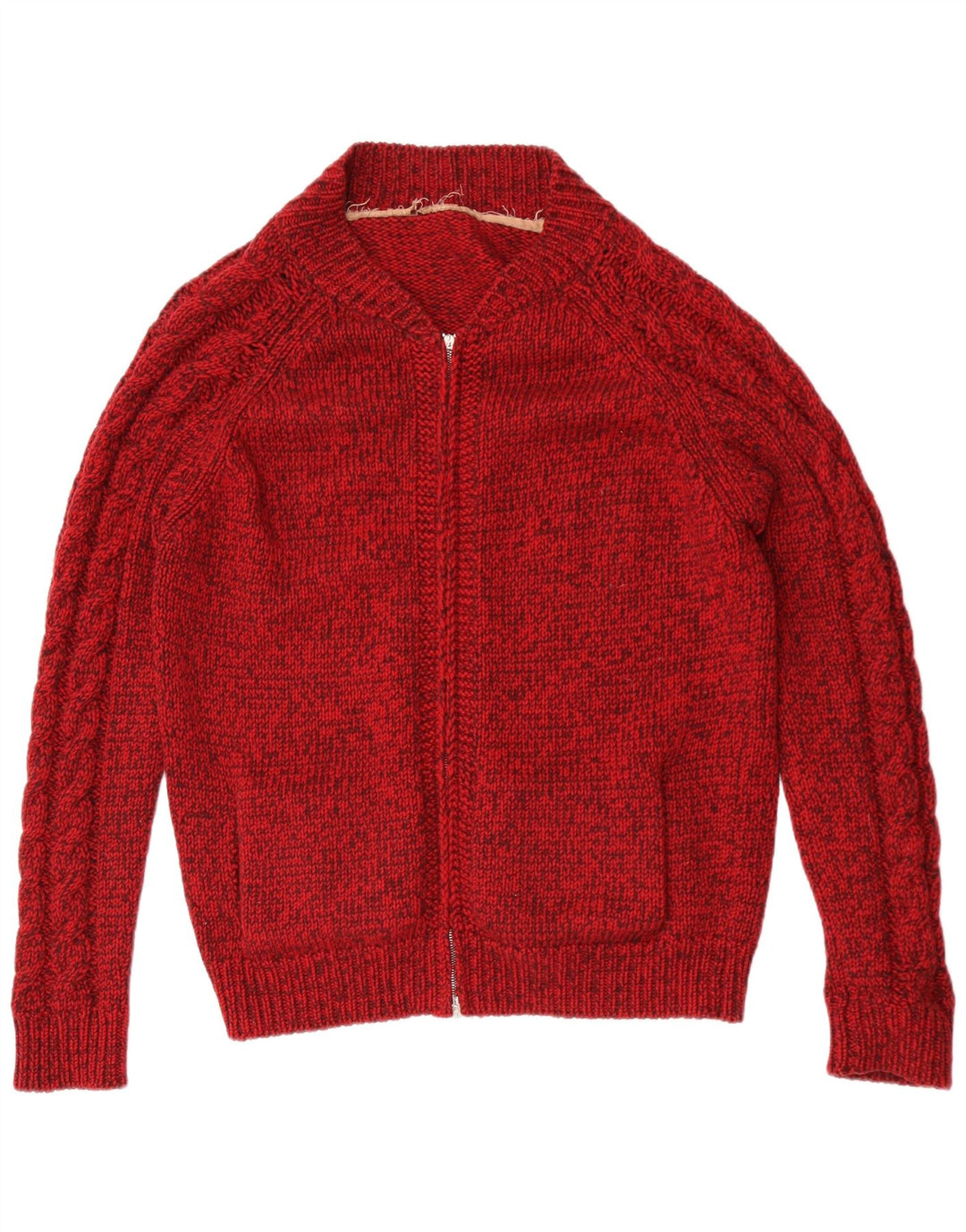 vintage Mens Cardigan Pull Moyen Rouge Moucheté