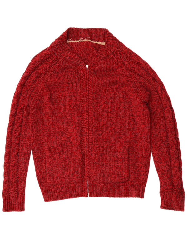 vintage Mens Cardigan Pull Moyen Rouge Moucheté