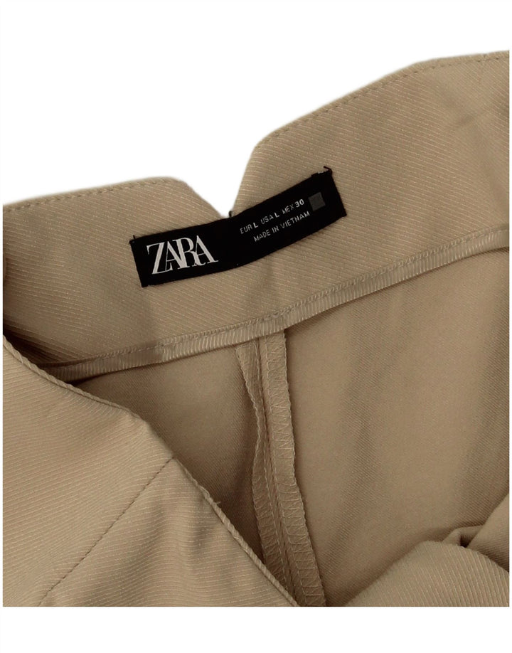 Zara Pantalon court à jambe large pour femme Large W32 L25 Beige Polyester