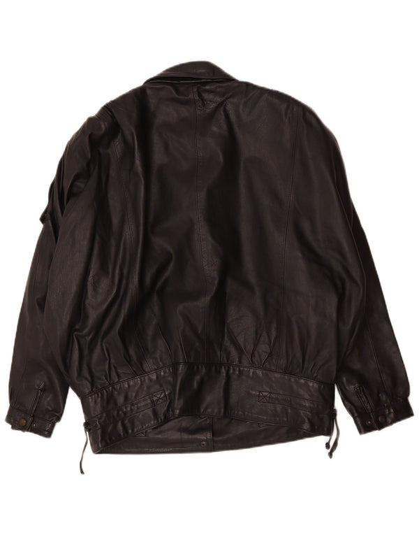 Vintage Womens Oversized Leather Jacket EU 36 Small Black Leather