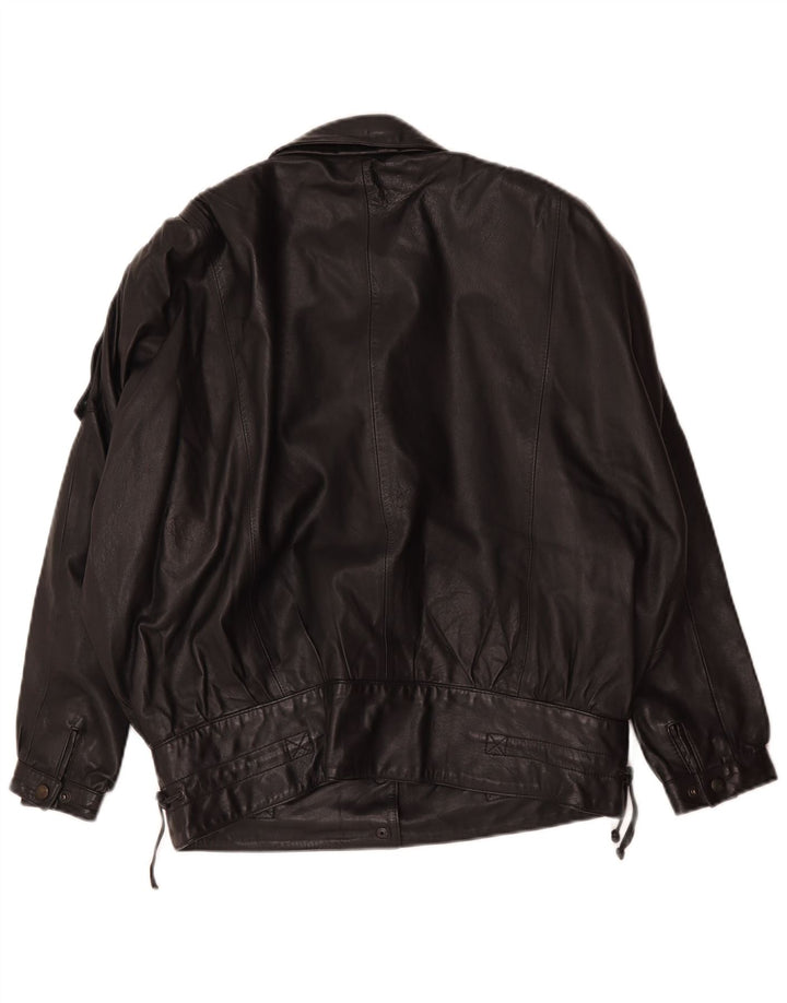 Veste en cuir surdimensionnée femme vintage EU 36 Petit cuir noir