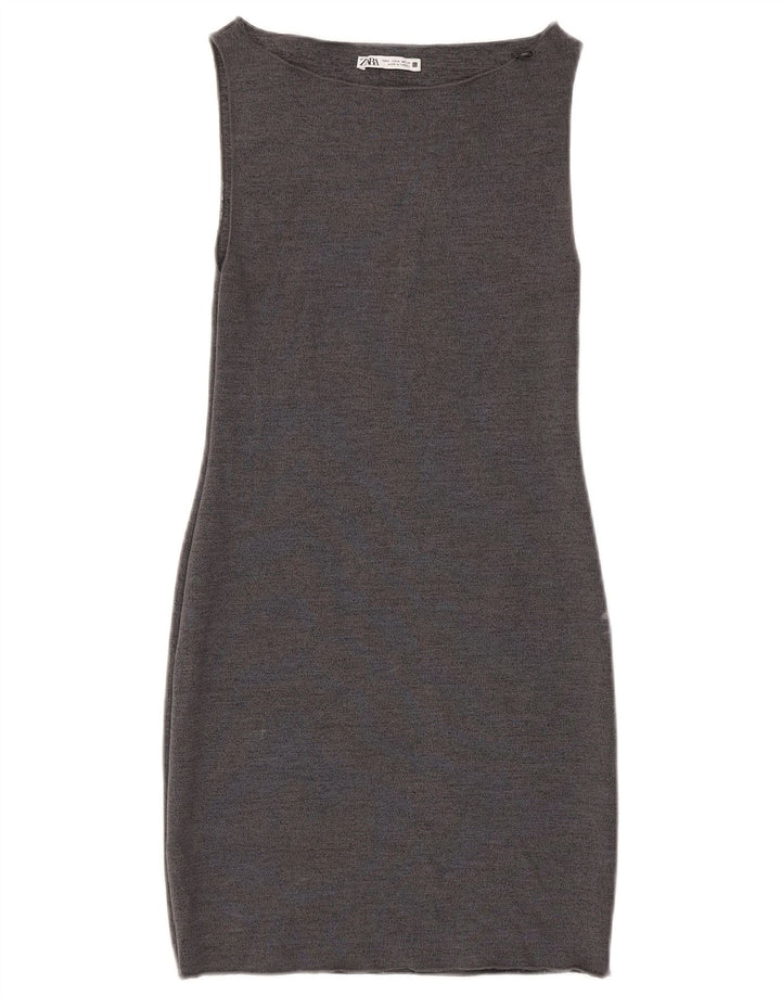 Zara Robe fourreau sans manches pour femme UK 42 Gris moyen Viscose