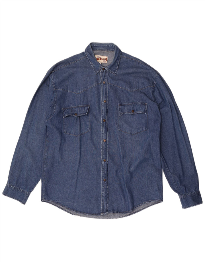 J&P Brothers Chemise en jean pour homme Large Bleu Coton