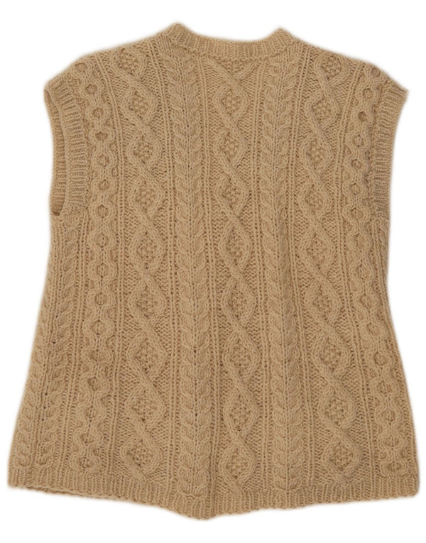 vintage Femme Sans Manches Cardigan Pull UK 14 Beige Moyen