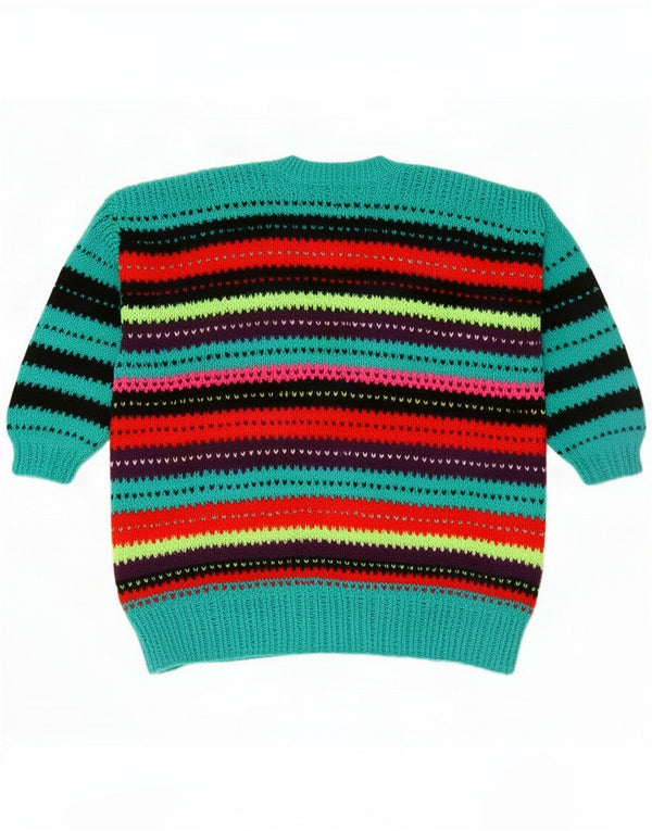 Vintage Pull col bateau femme UK 18 XL Rayé multicolore