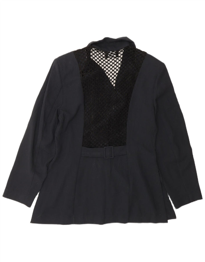 VINTAGE Veste Blazer 3 Boutons Femme UK 14 Bleu Marine Moyen