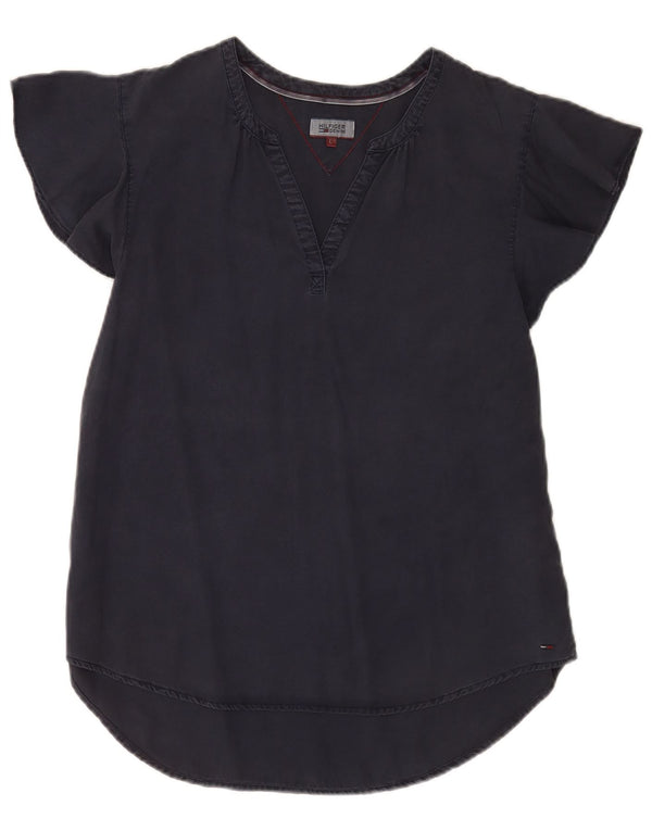 Tommy Hilfiger Chemisier Femme Top UK 14 Large Bleu Marine Lyocell