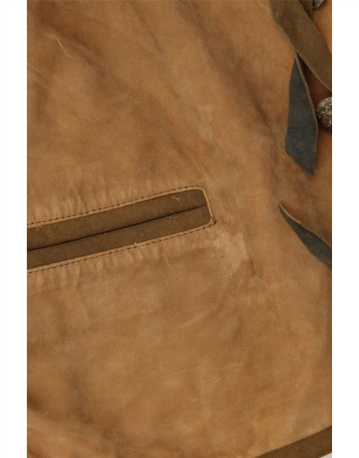 vintage Femme Trachten Daim Veste EU 36 Petit Cuir Beige