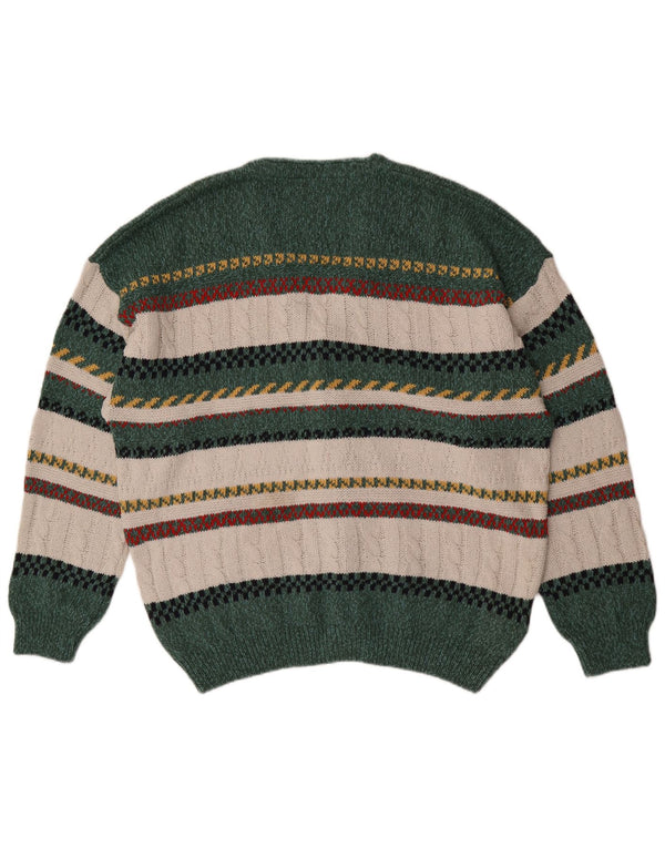 vintage Mens Cardigan Sweater IT 52 Grand coton rayé vert