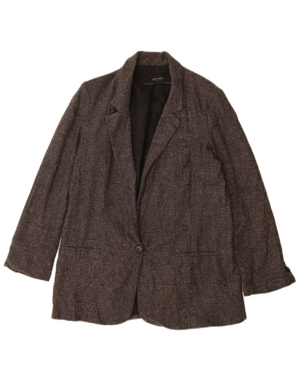 Zara Veste blazer surdimensionnée à 1 bouton pour femme UK 10 Petit pied-de-poule gris