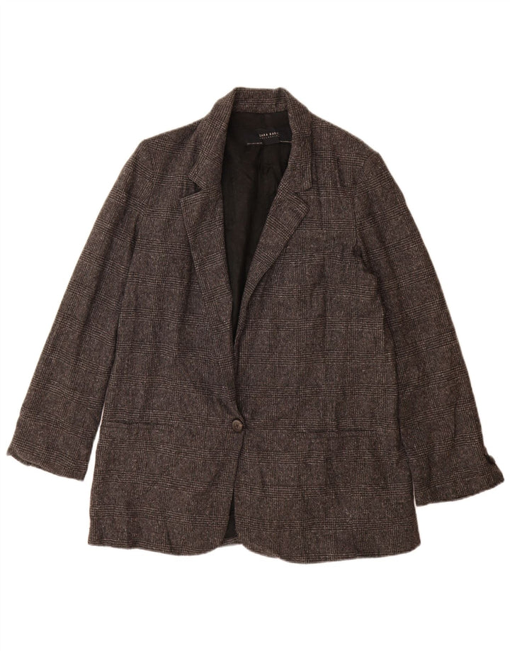 Zara Veste blazer surdimensionnée à 1 bouton pour femme UK 10 Petit pied-de-poule gris