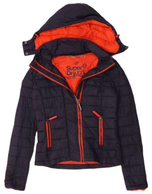 Superdry Veste matelassée à capuche pour femme UK 6 XS Bleu marine Polyester