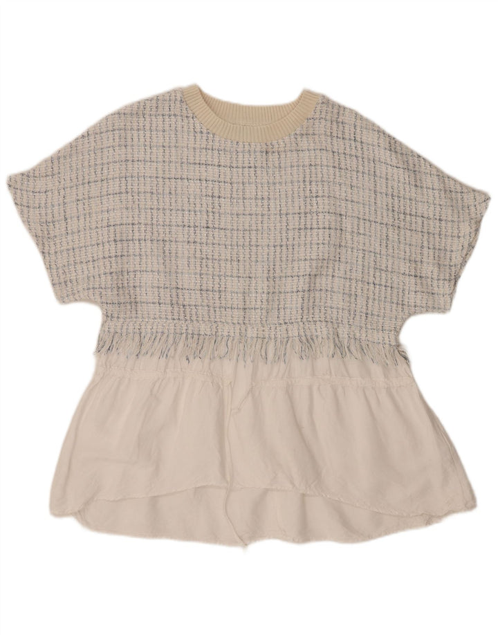 Zara Womens Blouse Top UK 14 Medium White Check Coton