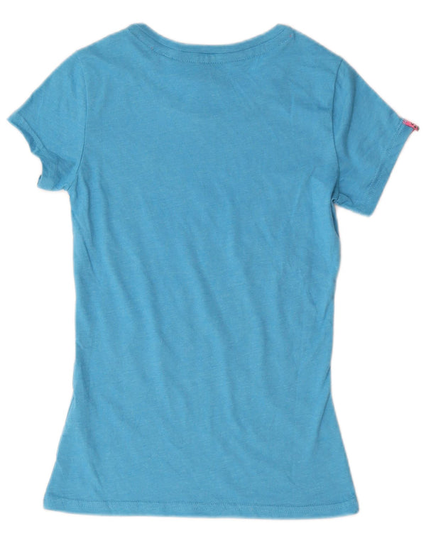 Superdry T-Shirt Graphique Femme UK 6 XS Bleu Coton