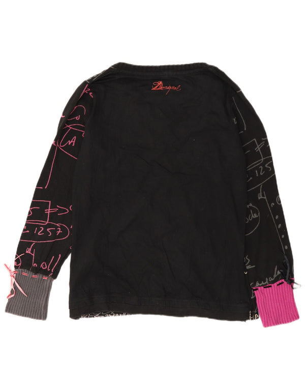 Desigual Femme Graphic Top Manches Longues UK 18 XL Noir Coton Coeur