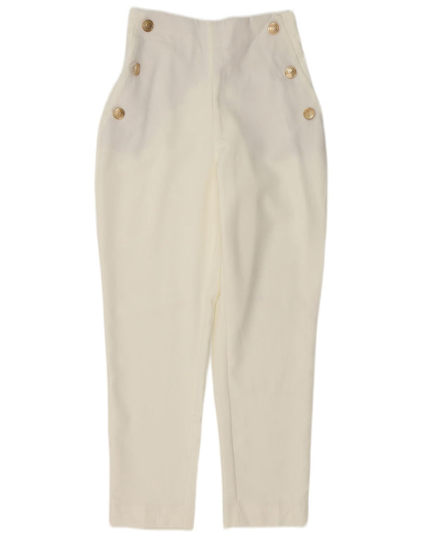 Zara Pantalon décontracté taille haute fuselé pour femme XS W24 L27 Blanc Polyester