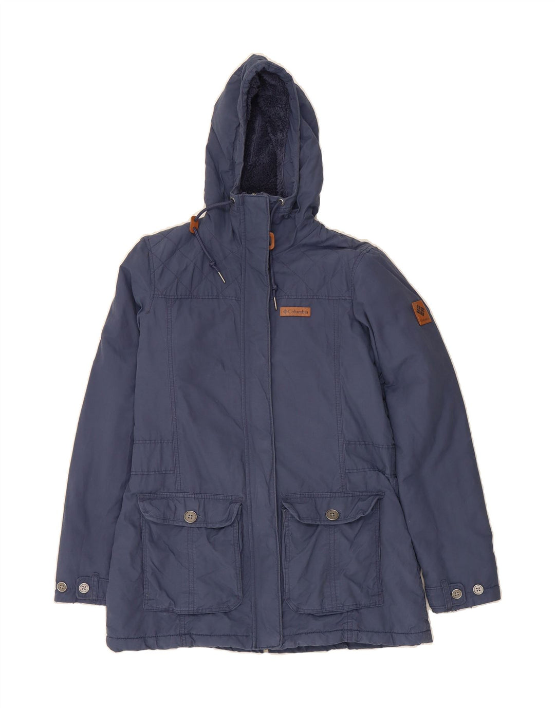 COLUMBIA Womens Hooded Windbreaker Jacket UK 14 Medium Navy Blue Vintage Columbia and Second-Hand Columbia from Messina Hembry 