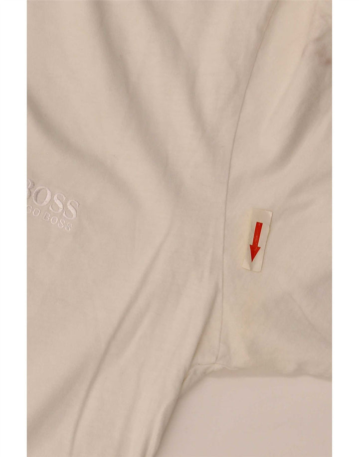 Hugo Boss Hommes T-Shirt Top Petit Blanc Coton