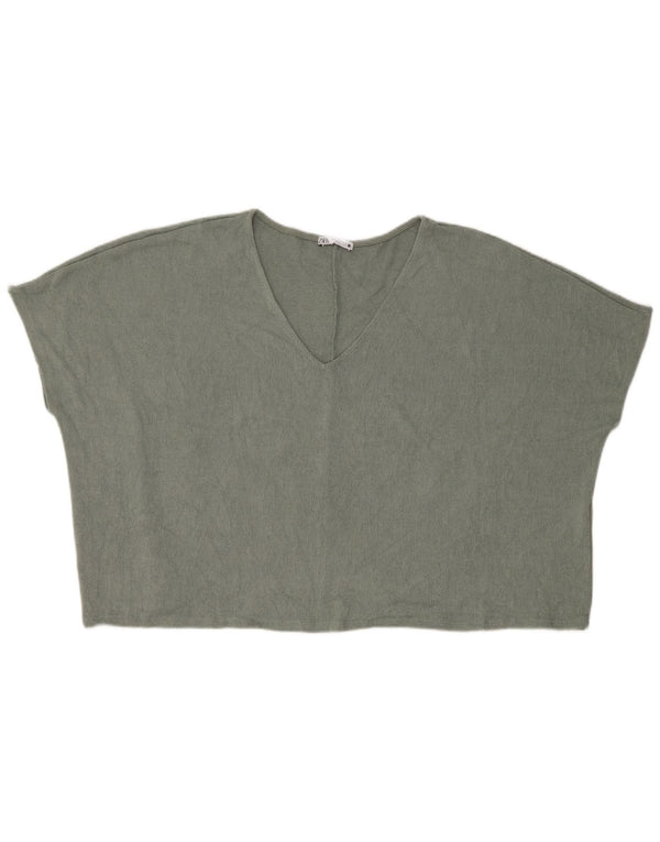 Zara Womens Crop Oversize Knit Crop Top UK 14 Viscose Vert Moyen