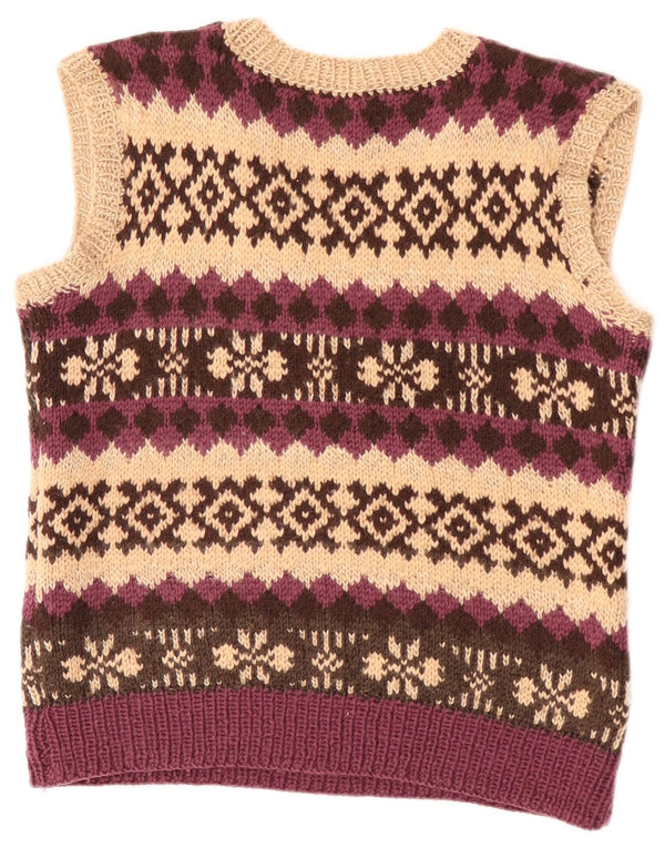 vintage Femmes Crop Vest Débardeur UK 12 Moyen Beige Fair Isle