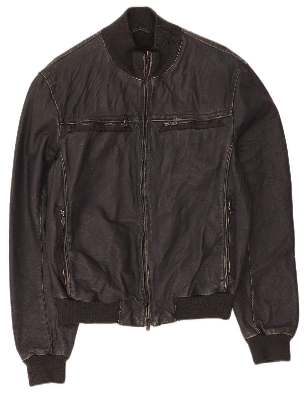 veste en cuir homme vintage IT 50 Grand cuir noir