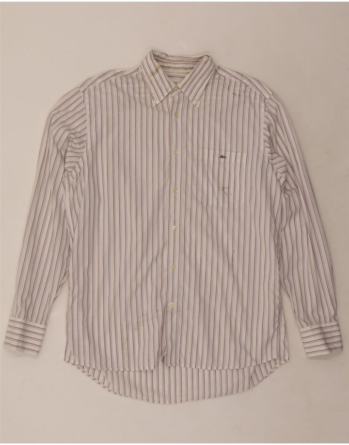 Lacoste Chemise Homme Taille 42 Grand Coton Rayé Blanc