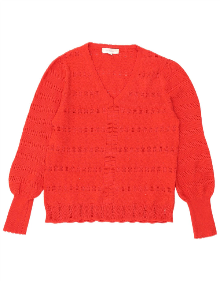 Marks & Spencer Pull col en V pour femme UK 14 Rouge moyen Polyester