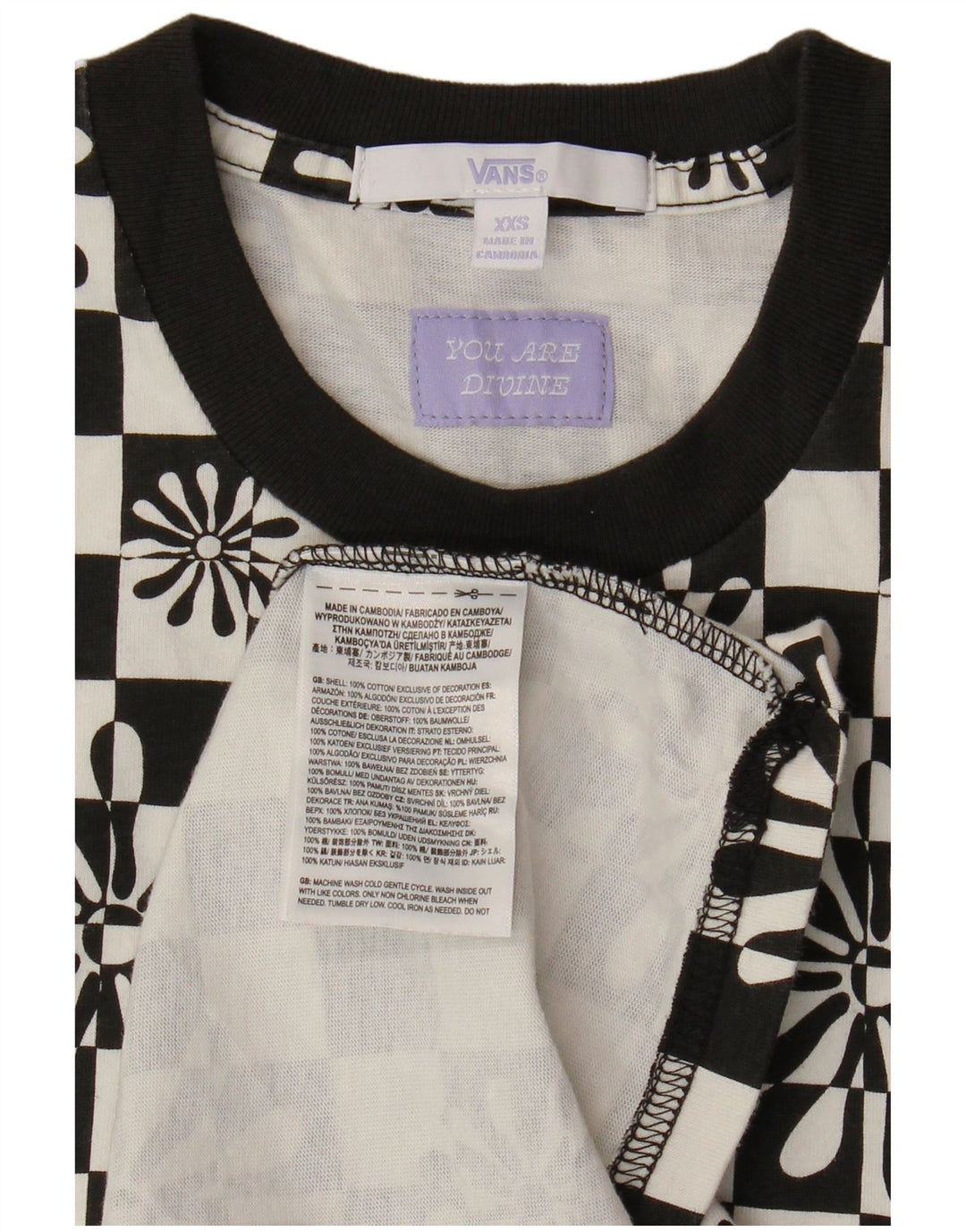 VANS Robe t-shirt surdimensionnée pour femme UK 2 2XS Coton géométrique noir