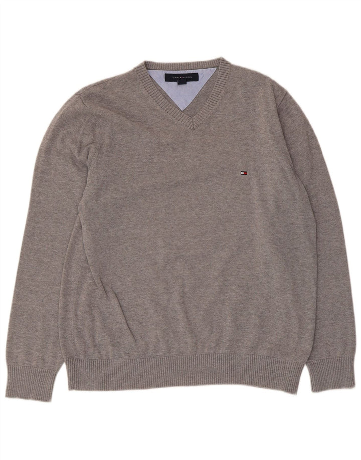 Tommy Hilfiger Pull col V pour femme UK 14 Gris moyen