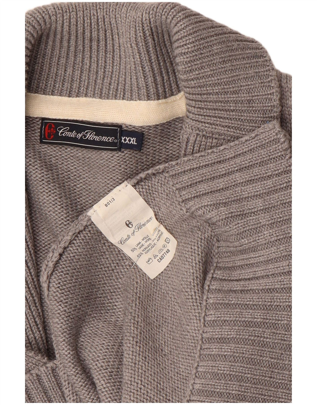 Conte of Florence Pull Cardigan Homme 3XL Laine Grise