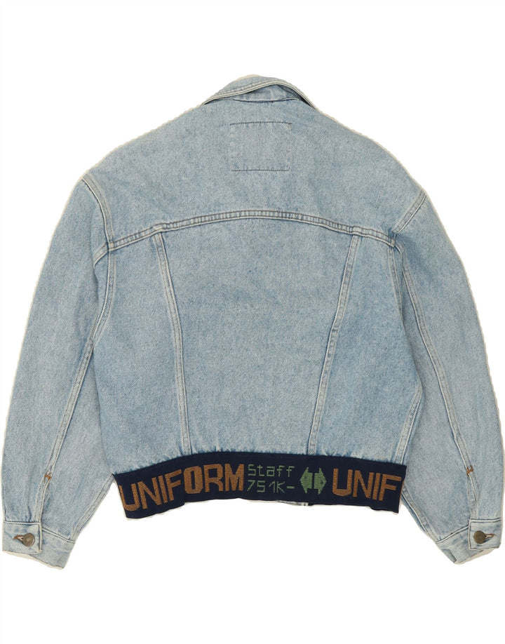 UNIFORM Womens Denim Jacket UK 14 Medium Blue Patchwork Vintage Uniform and Second-Hand Uniform from Messina Hembry 
