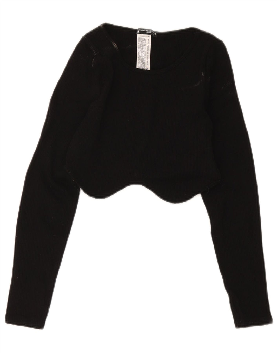 Zara Femme Crop Top Manches Longues UK 4 XS Noir Polyamide