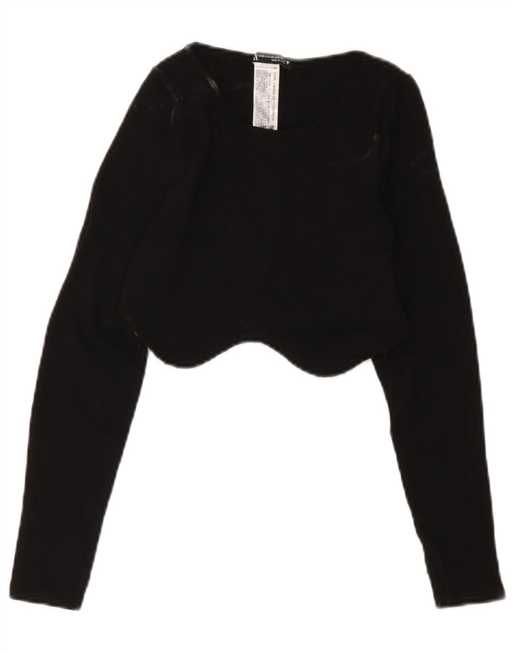 Zara Femme Crop Top Manches Longues UK 4 XS Noir Polyamide