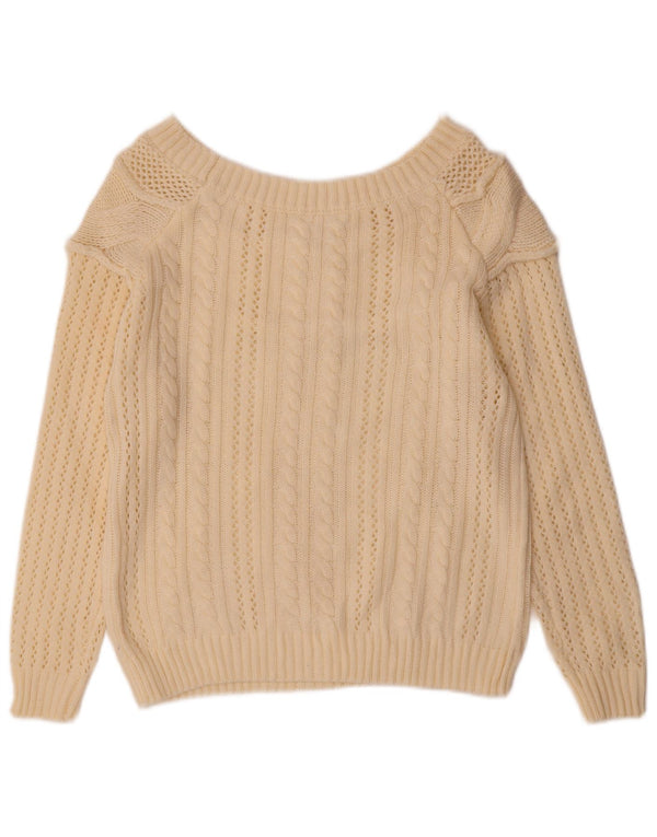 vintage Femmes Bateau Cou Jumper Pull UK 12 Moyen Off White