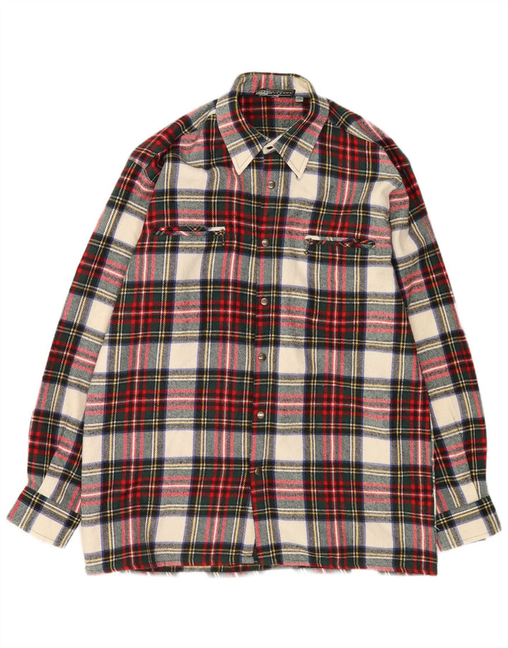 vintage Chemise en flanelle homme Taille 39/40 Laine à carreaux rouge moyen