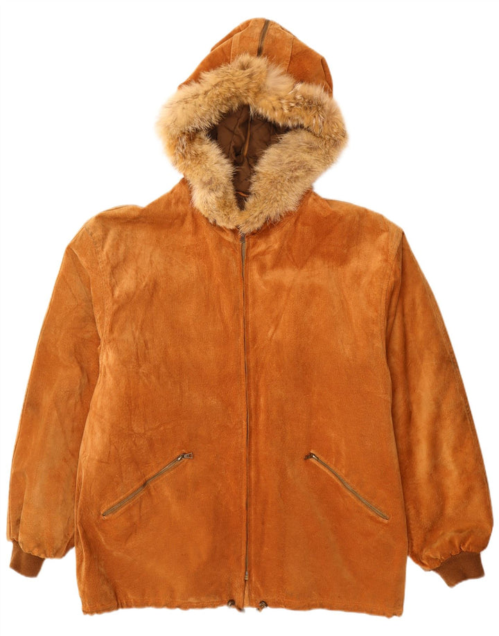 Fabiani Veste à capuche en daim pour homme IT 48 Cuir marron moyen