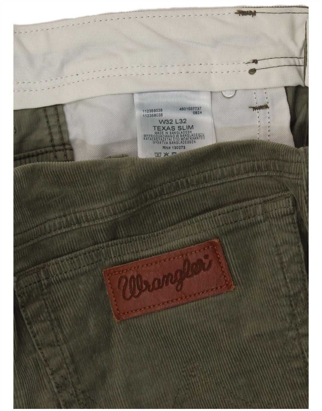 Wrangler Pantalon Texas Slim Fit en velours côtelé pour homme W32 L32 Vert Coton