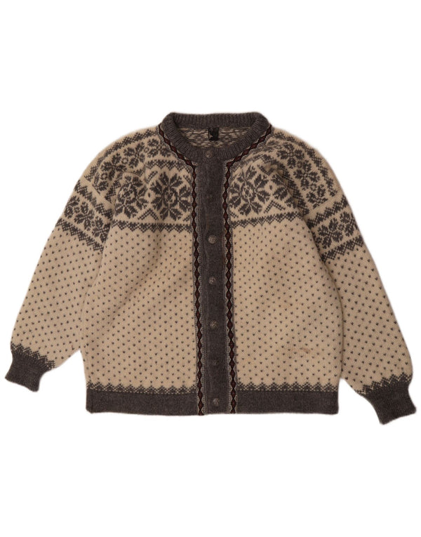 vintage Femme Cardigan Pull UK 18 XL Off White Fair Isle Wool