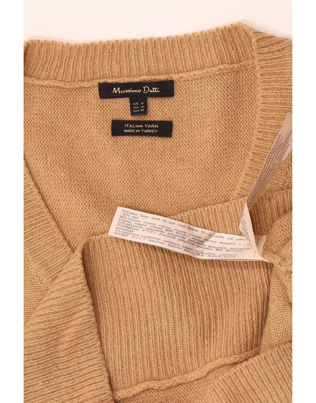 Massimo Dutti Pull col V pour femme UK 14 Laine beige moyen