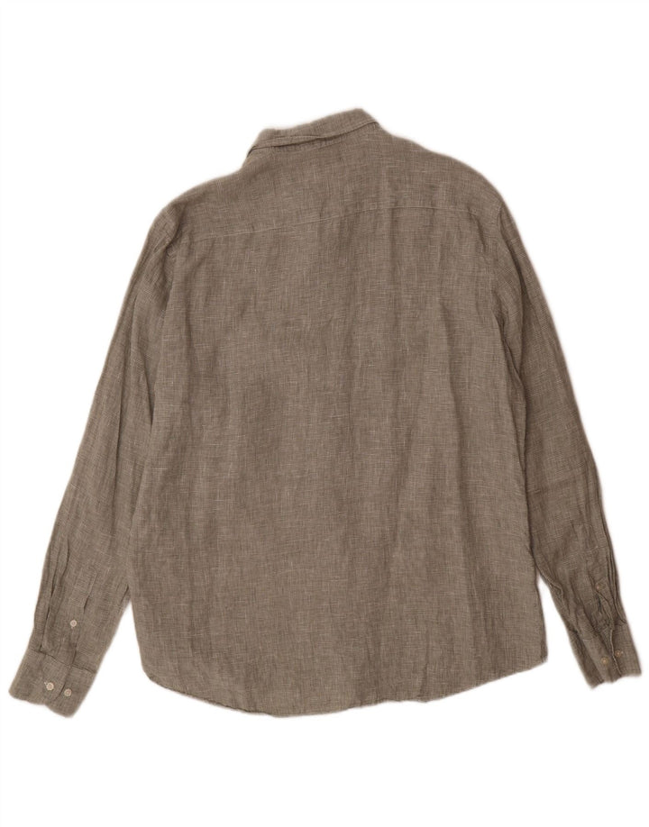 Massimo Dutti Chemise Homme XL Vert Pied-de-Poule Lin