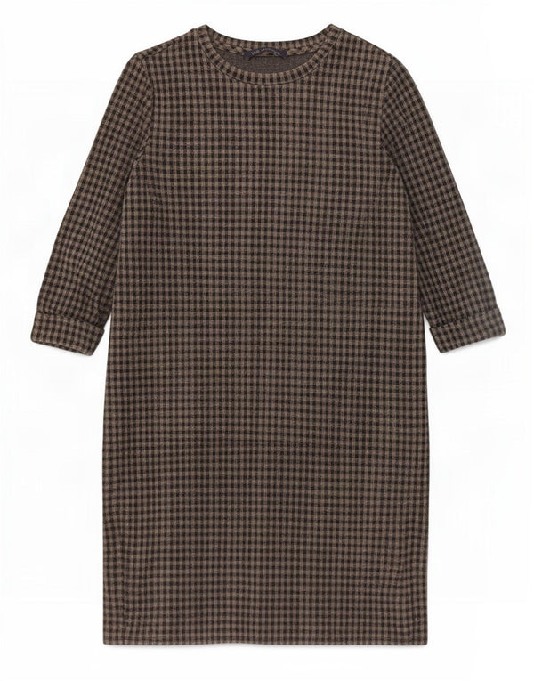 Marks & Spencer Robe droite à manches 3/4 pour femme UK 10 Petit vichy gris
