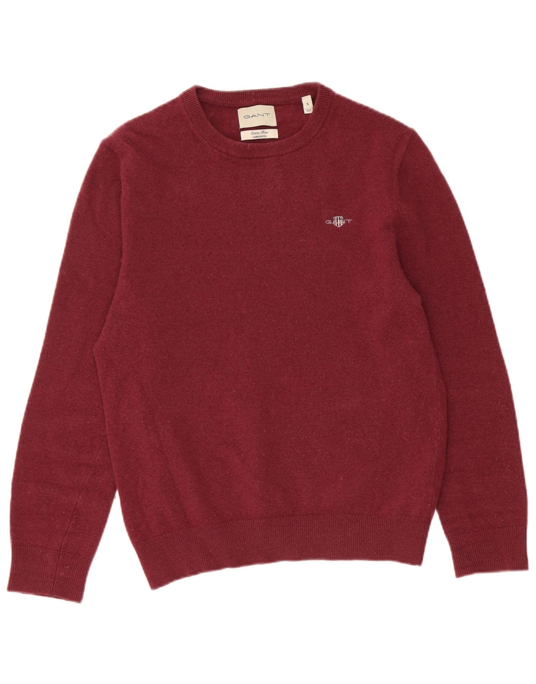 Gant Pull à col rond pour homme en laine d'agneau bordeaux Small
