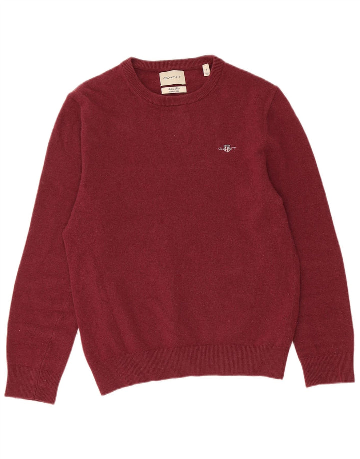 Gant Pull à col rond pour homme en laine d'agneau bordeaux Small