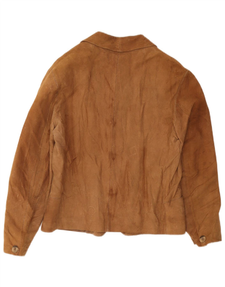 vintage Femme 3 Boutons Blazer En Daim Veste UK 12 Brun Moyen