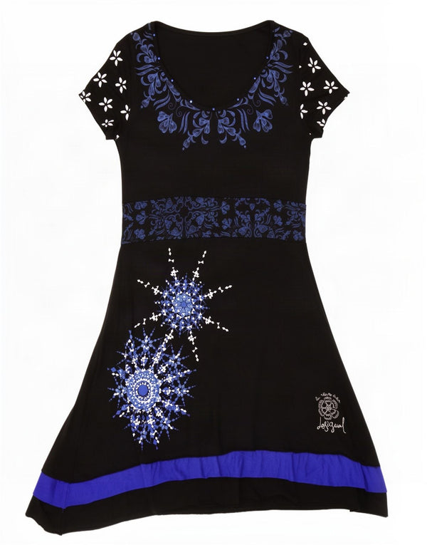 Desigual Robe T-Shirt Femme UK 44 Large Viscose Florale Noire