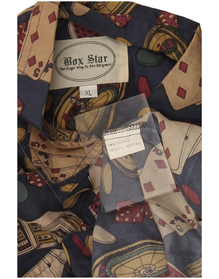 Chemise graphique homme vintage XL Soie bleu marine