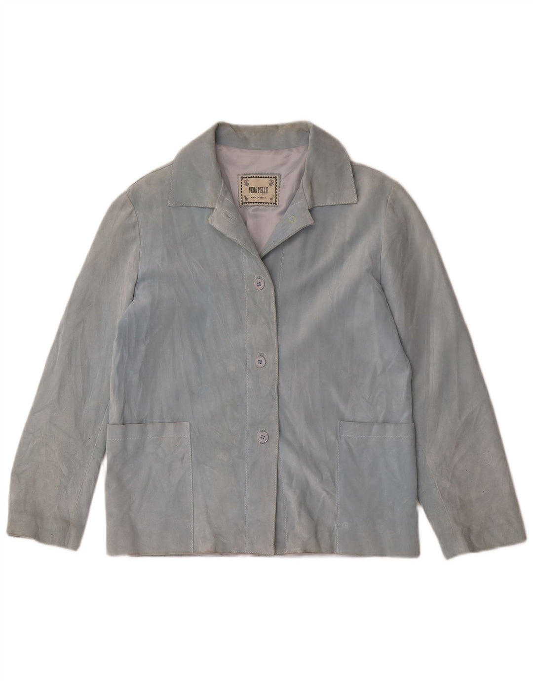 vintage Femme 4 Boutons Blazer En Daim Veste UK 14 Cuir Bleu Moyen